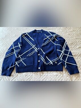 Maje Wool Navy Blue Striped Cardigan Size 1